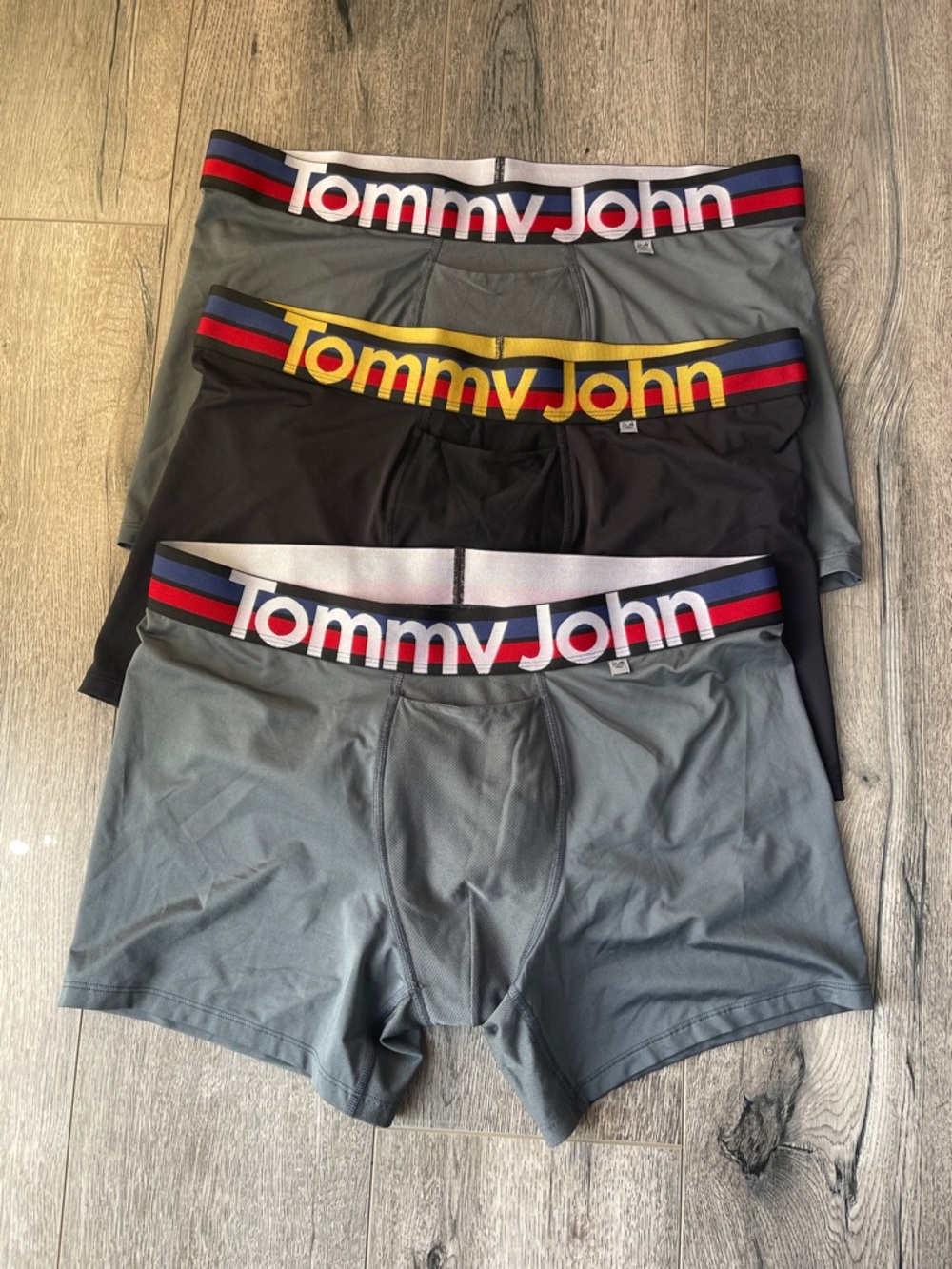 Tommy John Men’s Boxer Briefs - Gray & Black with Multicolor Waistbands (3-Pack)